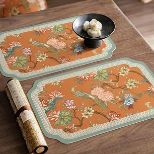 Chinese Jacquard Fabric Vintage High-grade Leather Placemat Water-proof Anti-scalding Oil-proof Disposable Placemat