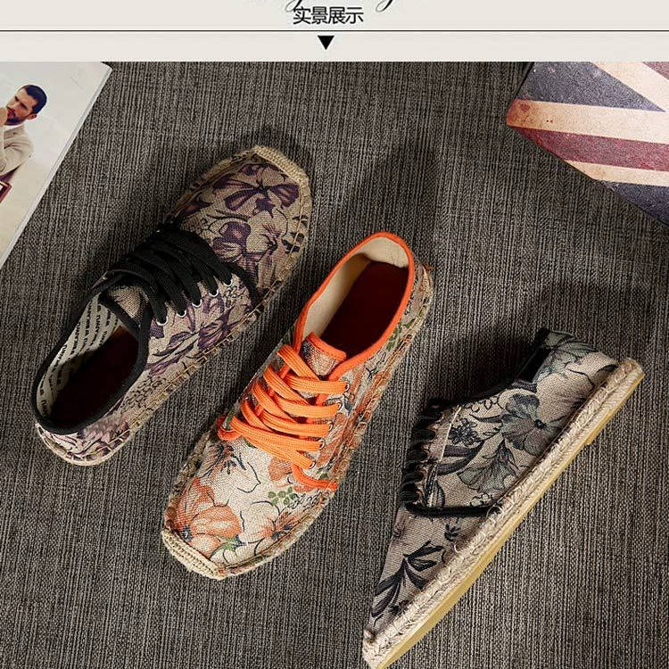 Обувь на конопляной подошве, модная дышащая парусиновая обувь, Мужская модная универсальная Рыбацкая обувь, женская простая сшитая вручную конопляная веревка