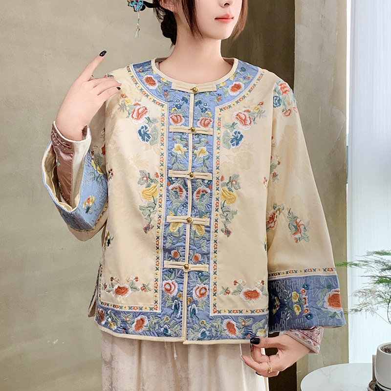 2025秋季中式缎面提花重工刺绣开衫盘扣民族风女士开衫外套女|undefined