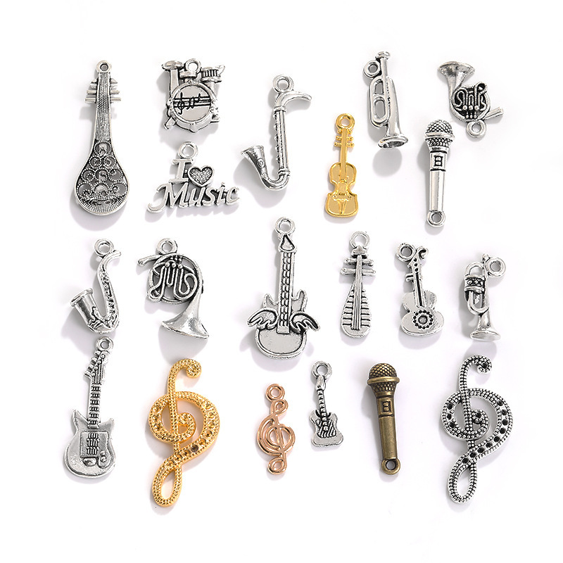 DIY Jewelry Accessories Musical Note Guitar Microphone Alloy Pendant Retro Keychain Bracelet Small Pendant Wholesale
