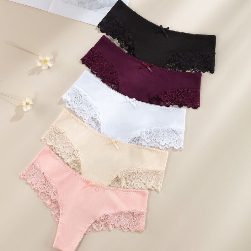 Cross-Border European and American Style Comfortable High-Elastic Lace Panties for Women, Mid-Waist Sexy European and American Size Cotton Bikini Panties