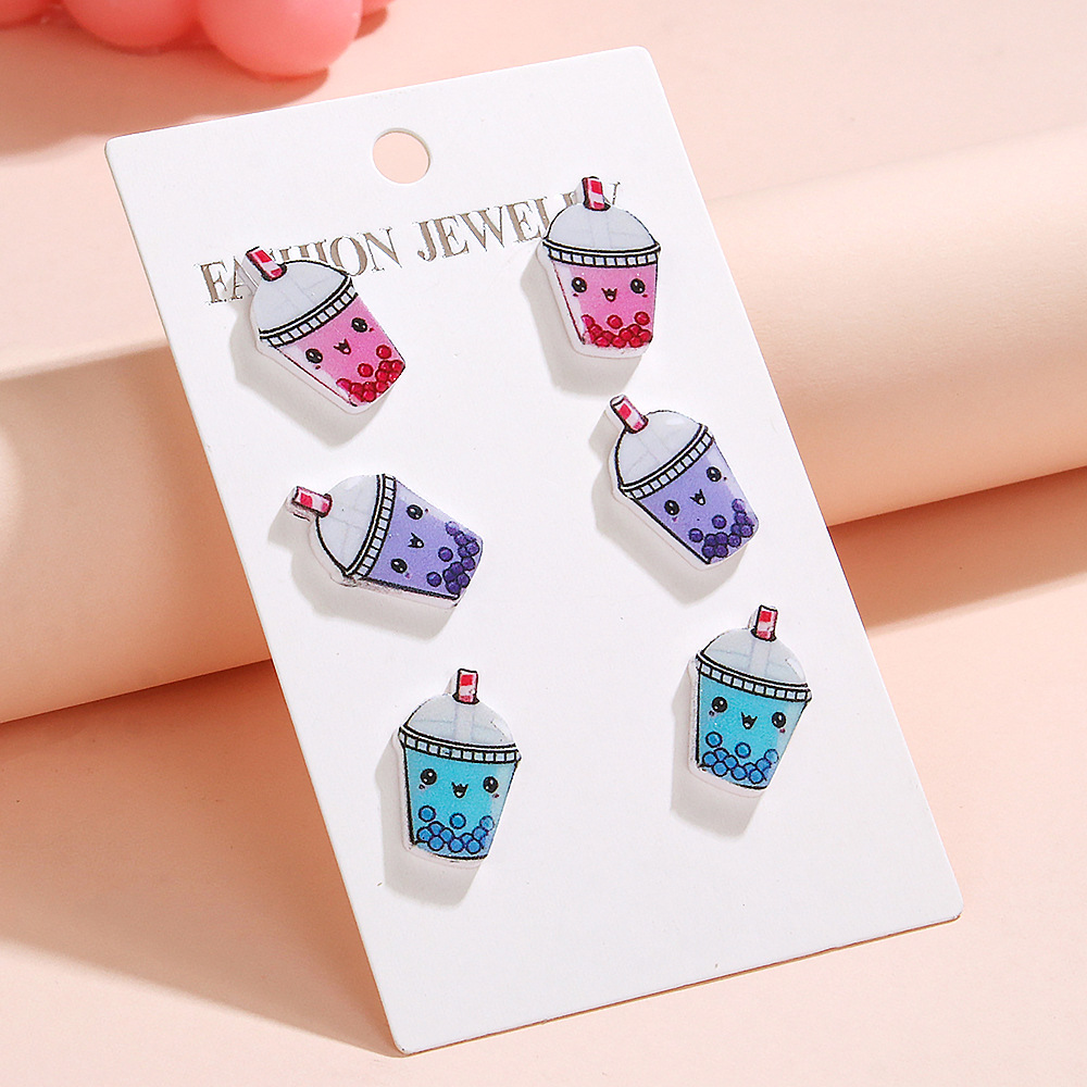 14g Weight 304 Stainless Steel Ear Needle Material Ear Studs Classification 1 Set Quantity Holiday, Daily Occasion Acrylic Material Printing, Animal Pattern Women's Gender Cute Style 1 Set Cute Printing Animal Arylic Ear Studs 6