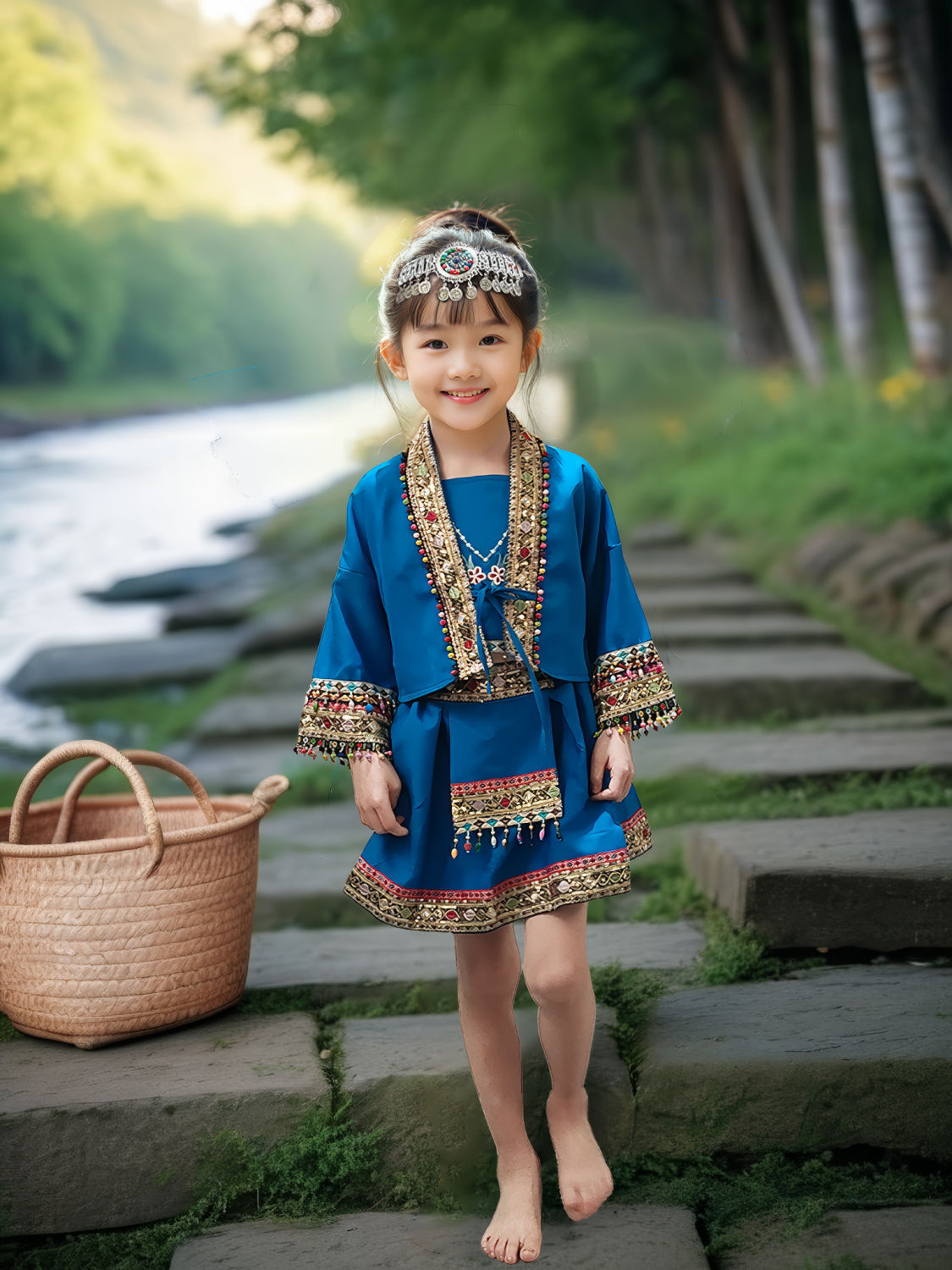 儿童少数民族服装三月三洛丽塔公主裙演出服女童旅拍哈尼公主套装