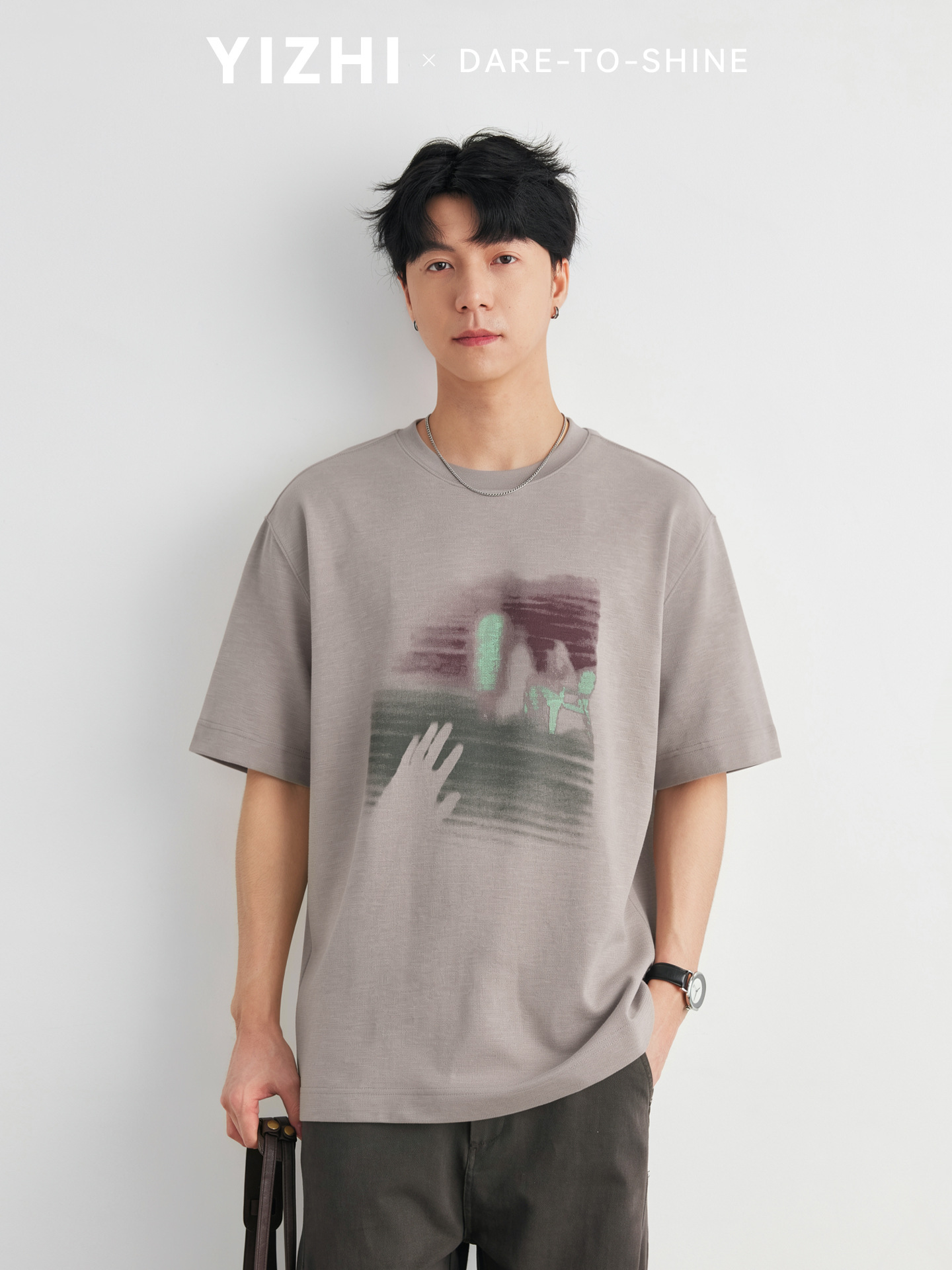 Áo thun nam cổ tròn basic chất liệu cotton dày 250g, phong cách retro Mỹ, tay ngắn thoáng mát — đen