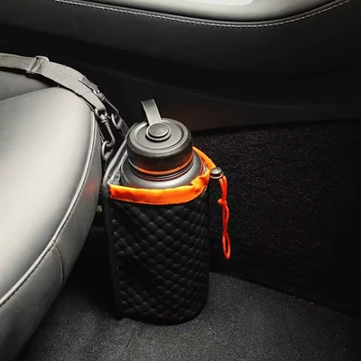 Water Bottle Storage Bag, Car Water Cup Holder, Car Water Cup Bag, Large Insulated Water Bottle, Water Bottle Storage, Fixed Storage in the Car (Car cup holder/beverage holder) - thickened-leather-passenger-center-control-model-black-orange-small