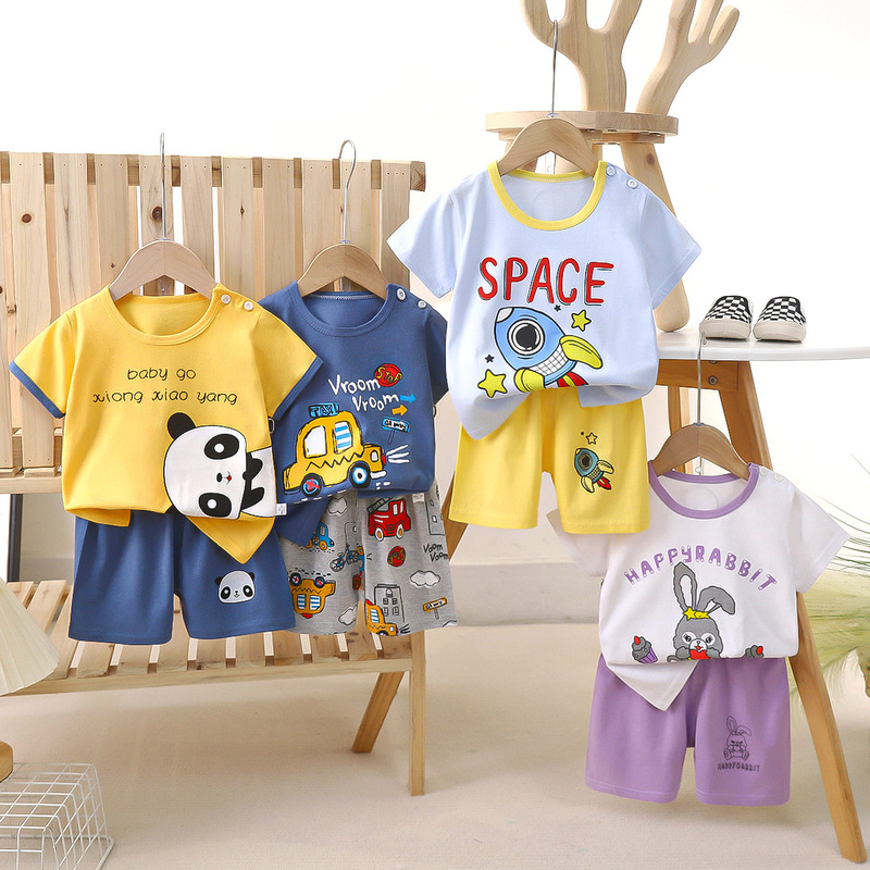 Children's short sleeve suit cotton boys T-shirt baby summer children's clothing girls shorts baby clothes summer wholesale