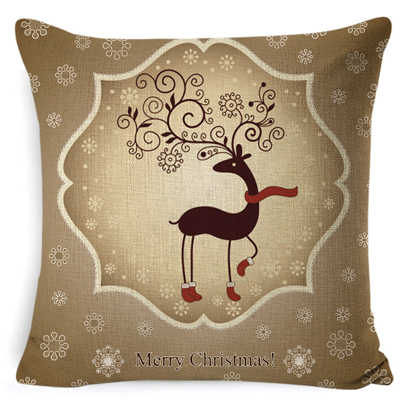 105g Weight Pillow Cases Home Textiles & Decor Type throw pillow, pillow case Event & Party Supplies Linen Material Christmas Festival Letter, Deer Pattern Retro Style Retro Letter Deer Linen Pillow Cases 9