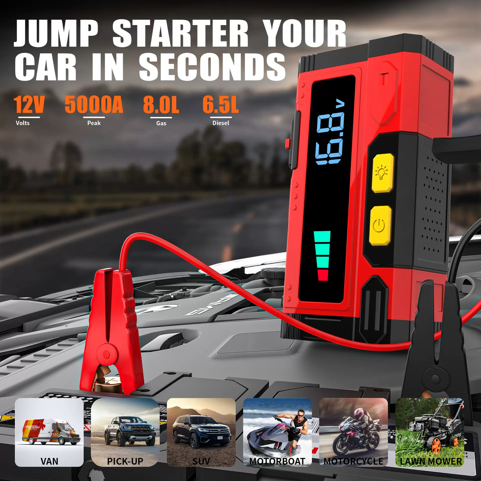 【跨境专供汽车应急启动电源Jump starter12V无线搭电宝打火救援