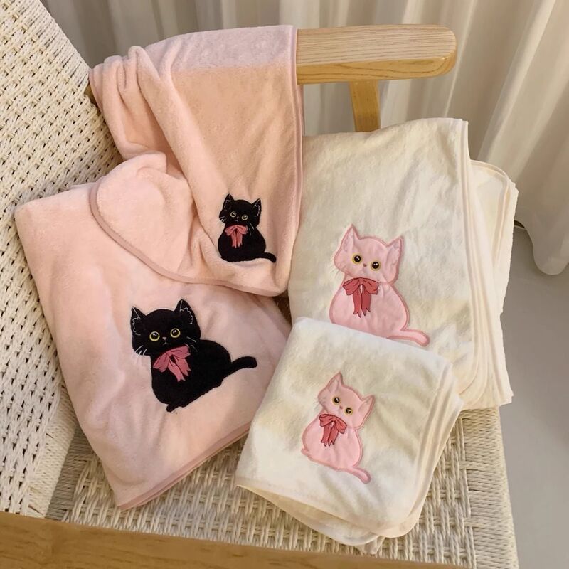 Cartoon Cat Coral Fleece Towel Bath Towel Hair Dried Hat Three-piece Set Soft Water Absorbent Hand Gift Towel suit Cartoon Cat Coral Fleece Towel Bath Towel Hair Dried Hat Three-piece Set Soft Water Absorbent Hand Gift Towel suit