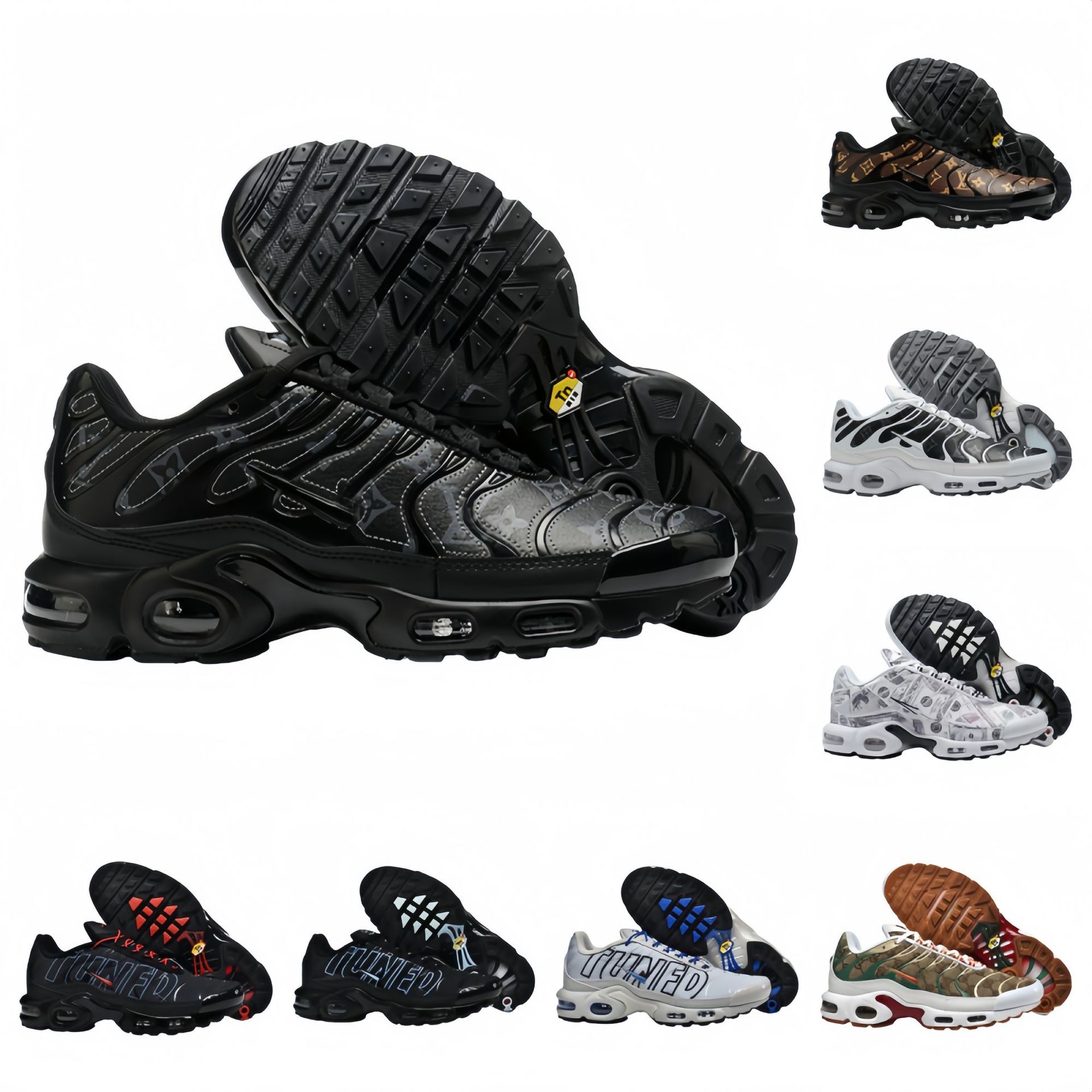 European Cross-Border Popular Max Tn Air Cushion Shoes Leather Lightweight Running Men's Shoes Plus Shock-Absorbing Buffer Export Shoes
