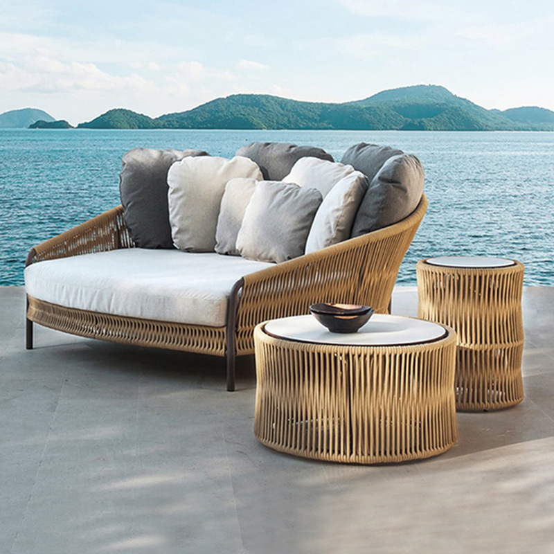 Ocio al aire libre sofá de ratán villa decoración suave al aire libre balcón al aire libre patio jardín Oliphen cuerda silla de ratán
