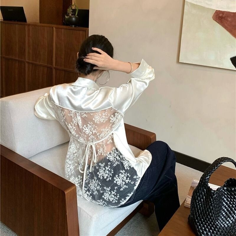 Wzxsk Backless Satin Lace Shirt for Women, Unique and Beautiful Summer Top with Exposed Back