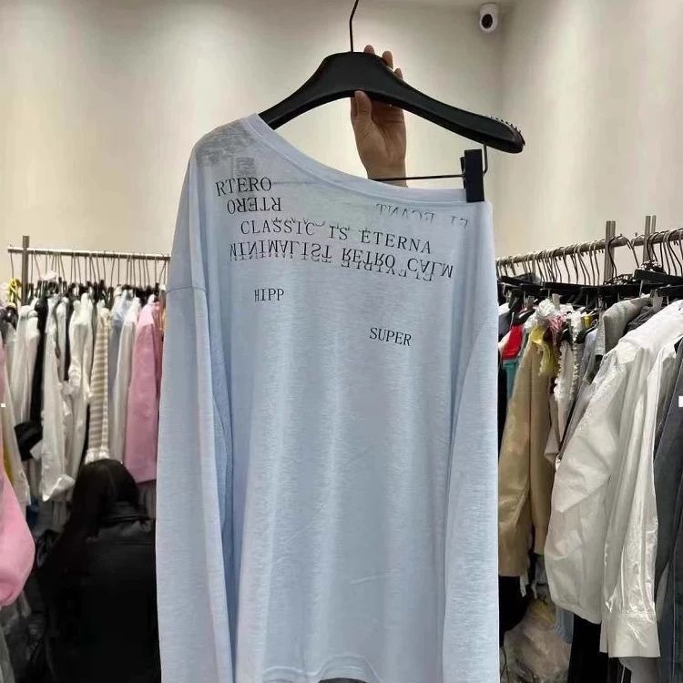 薄型通気性レタープリントレイジースタイルルーズTシャツトレンディな日焼け止めシャツ女性用2025夏の新しいファッショナブルなスタイル|undefined