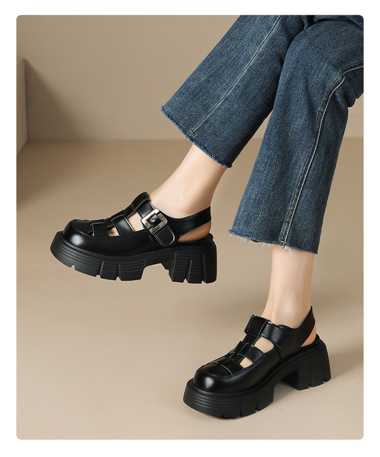 Sandal đế dày nữ phong cách Hàn Quốc quai chữ V tôn dáng — KN27 màu đen chi tiết 16