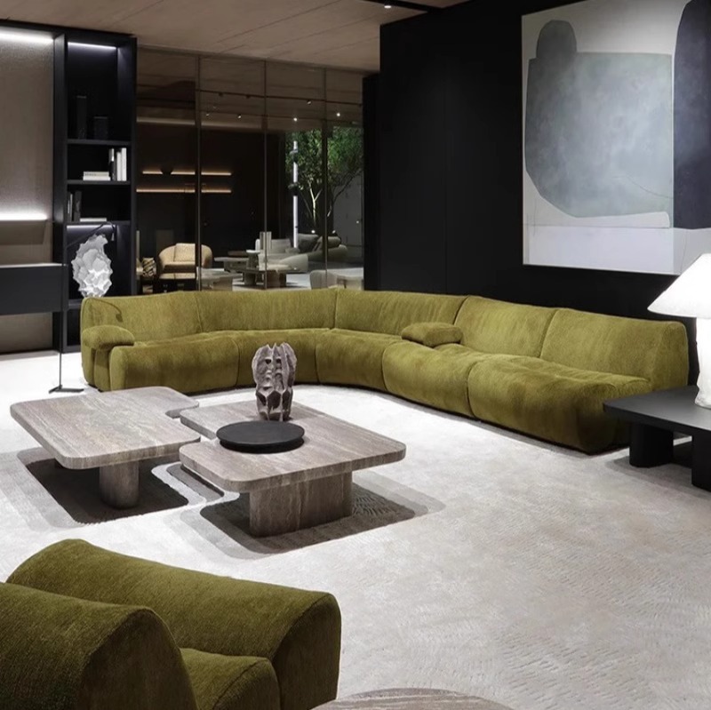 Sofá de bambú minimalista italiano sala de estar tela de viento crema nueva creatividad de gran casa módulo combinado sofá curvo