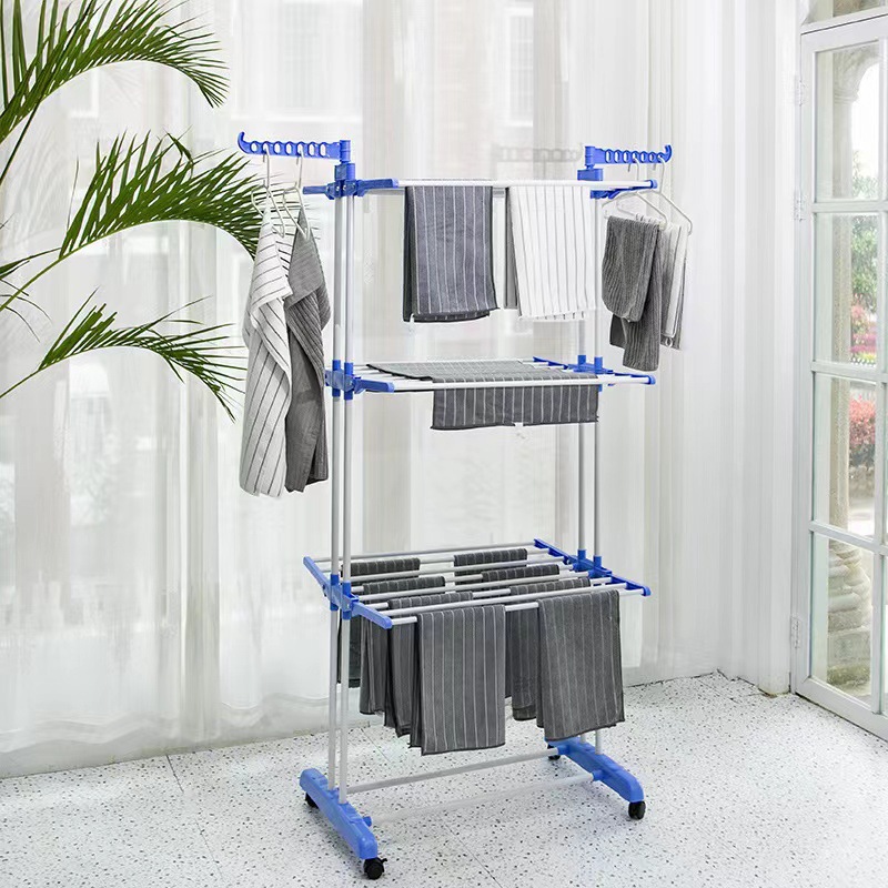 Transfronterizos multifuncional aterrizaje móvil aero翼 plegable perno de secado de ropa multifuncional almacenamiento de tres capas de toallas al por mayor image 3