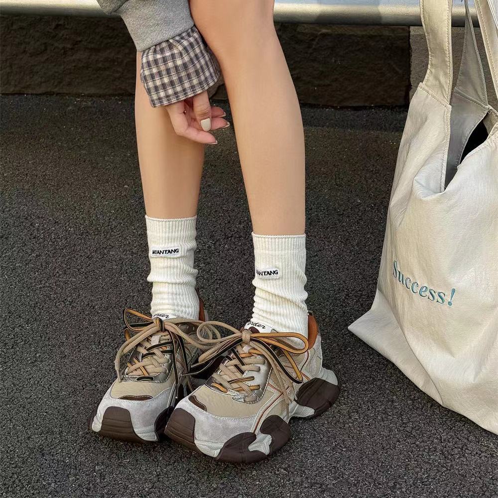 Retro Color Blocked Chunky Sneakers for Women Stylish Casual Versatile Thick Soles Shoes for Everyday Wear_vogvips.com