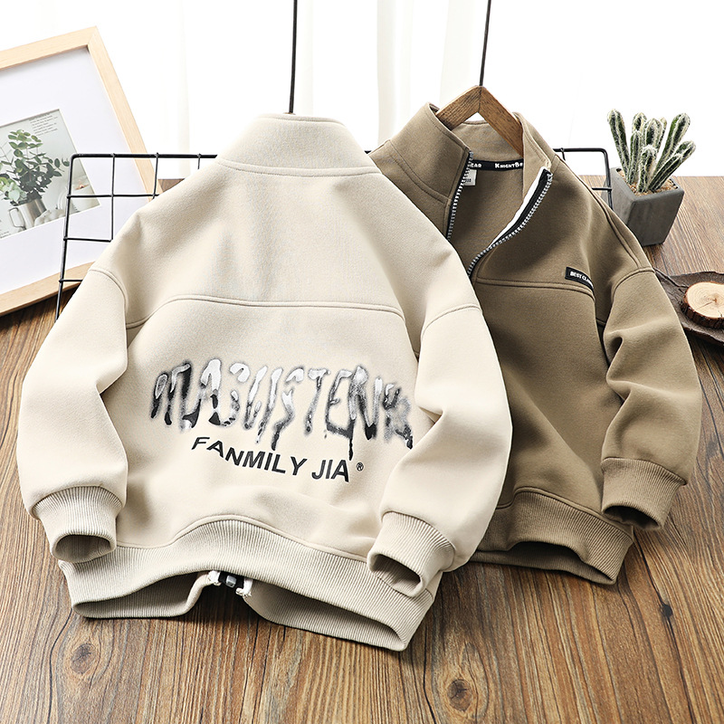 Jungenjacke, Mädchen-Baseballjacke, Kinderkleidung mittleren Alters, Frühlings- und Herbstbuchstaben bedruckt_voghion.com