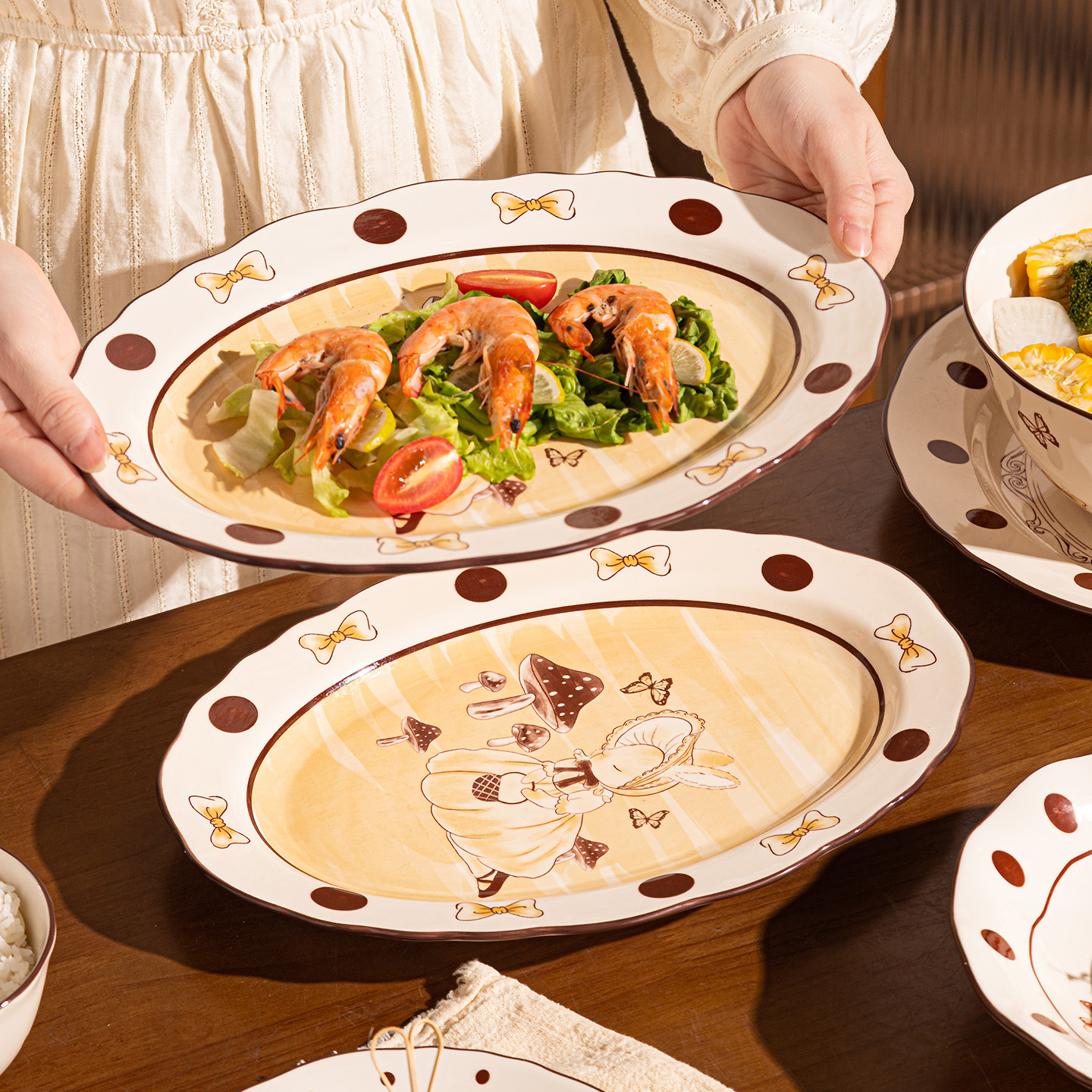 Hermosos platos de cerámica caseros nuevos platos de platos superficiales esmaltados platos de platos de platos de pescado platos profundos platos de postre de desayuno