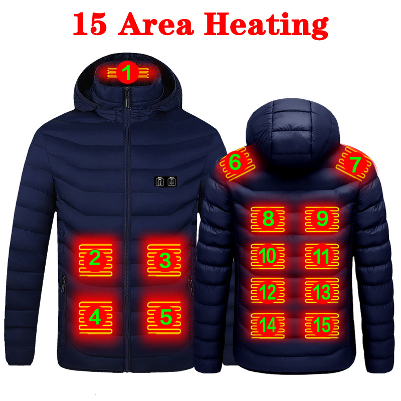 2 Zone 4 calefacción eléctrica abrigo de algodón acolchado USB carga térmica abrigo acolchado de algodón Distrito 9 calefacción inteligente abrigo acolchado de algodón con capucha invierno de los hombres engrosada zona