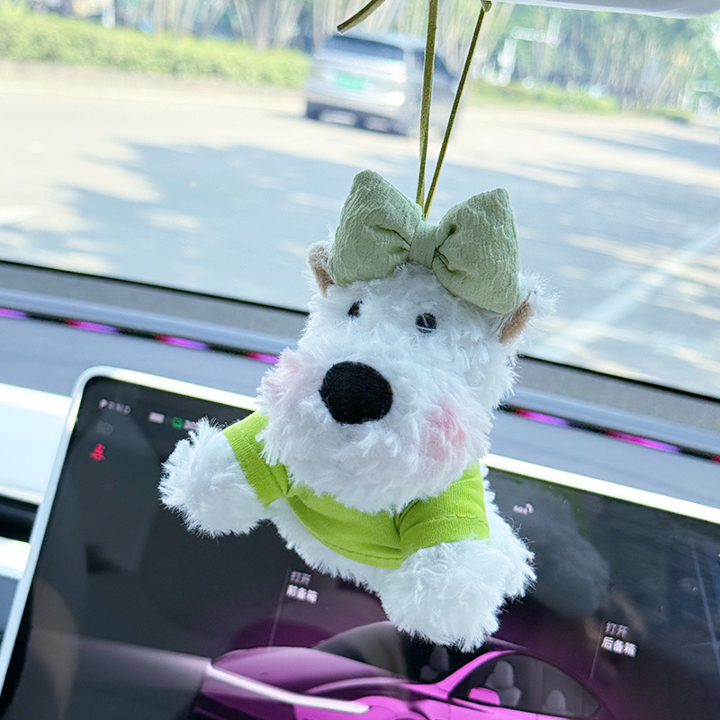 Adorable West Highland coches pegatados cachorro amor peluche coche colgante muñeca regalo de cumpleaños mujer