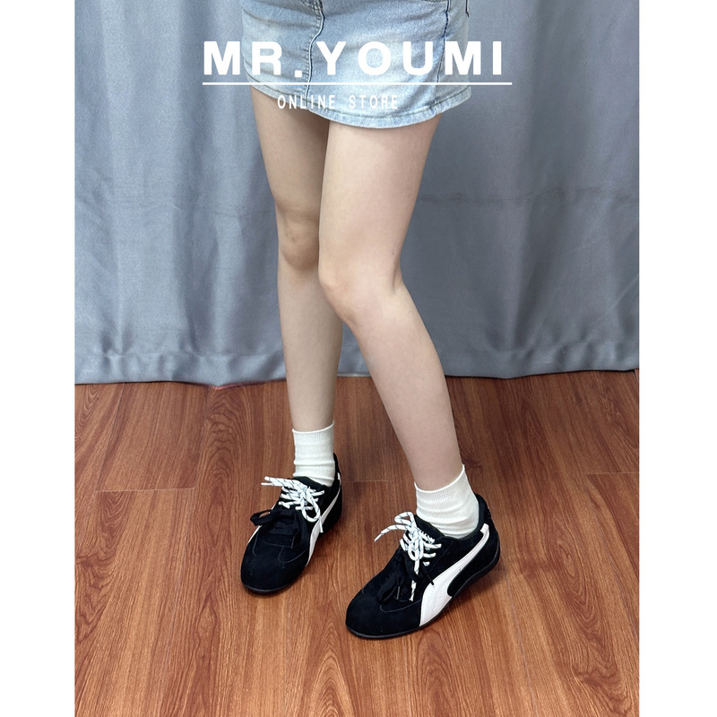 牛皮版~miu家复古赛车运动鞋女阿甘鞋内增高厚底休闲德训鞋板鞋|undefined