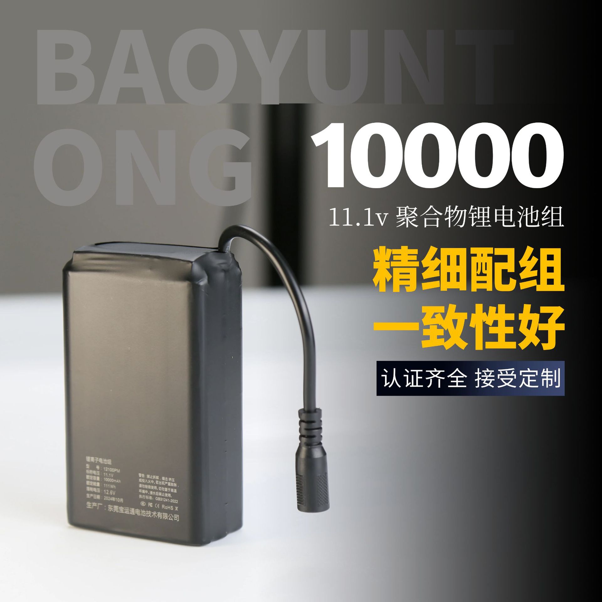 定制精细配组12v10000电动童车电池打窝船洗车机器聚合物锂电池组