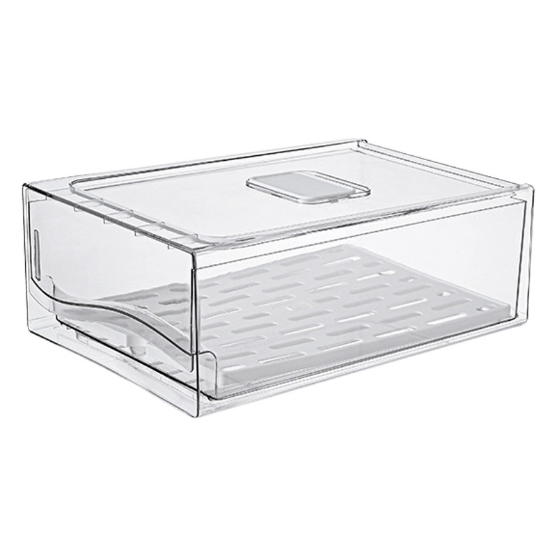 Caja de almacenamiento del refrigerador de plástico de grado alimenticio de alta permeabilidad cajón refrigerado más nítido con tablero de drenaje gran cesta de almacenamiento