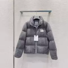 Shenzhen Nanyou 25 autumn and winter fashionable temperament letter micro label splicing stand collar wool knitted down jacket for women