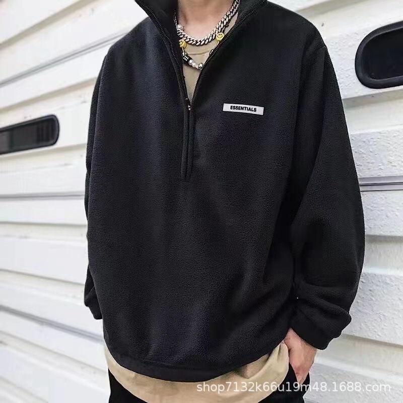 Men's and Women's Couples Fleece Sweatshirt Trendy Simple All-match Long-sleeved Long-sleeved Long-ESSENTIALS American Style for Autumn and Winter