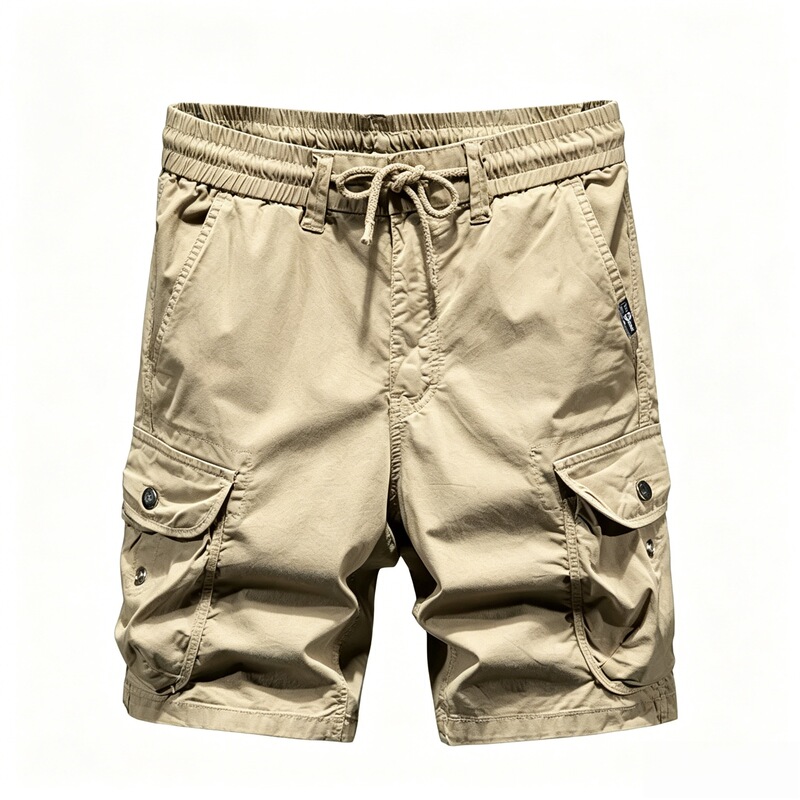 Cross-Border In-Stock Khaki Drawstring Loose Straight-Leg Cargo Shorts for Men, Summer Trendy Casual Mid-Length Pants