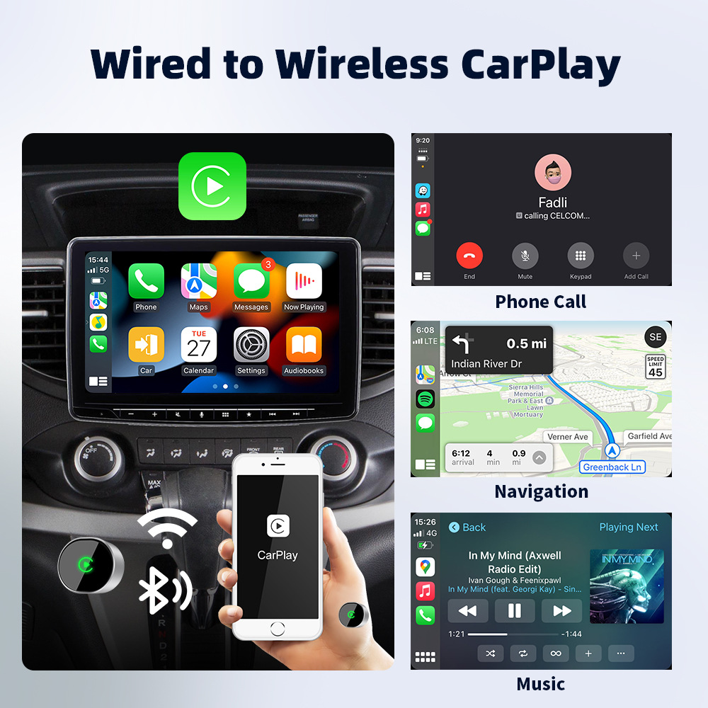 Convenient 2-in-1 CarPlay adapter for cars: wirelessly connect your car's infotainment system and project the screen – a practical accessory