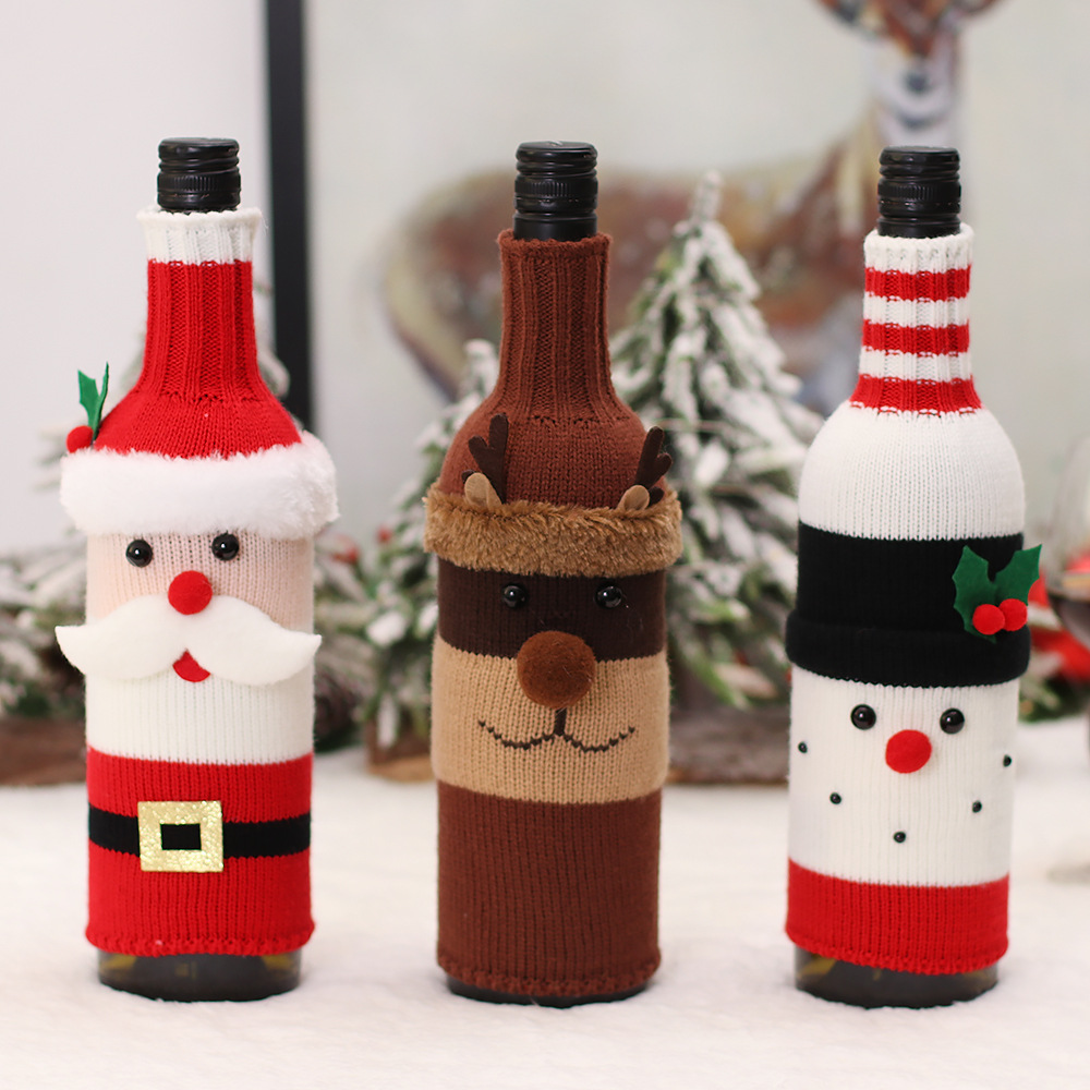 Christmas wine bottle set Christmas decoration cartoon knitted old man snowman wine set festive restaurant decoration decoration