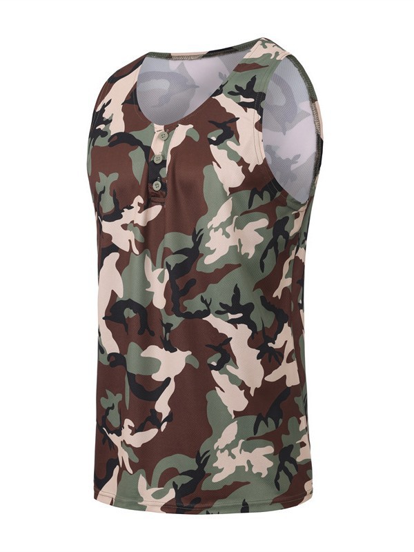 Músculos locos chalecos de camuflaje de verano hombres secado rápido y transpirable botones de cuello redondo, blusa abierta deportes transfronterizos de fitness