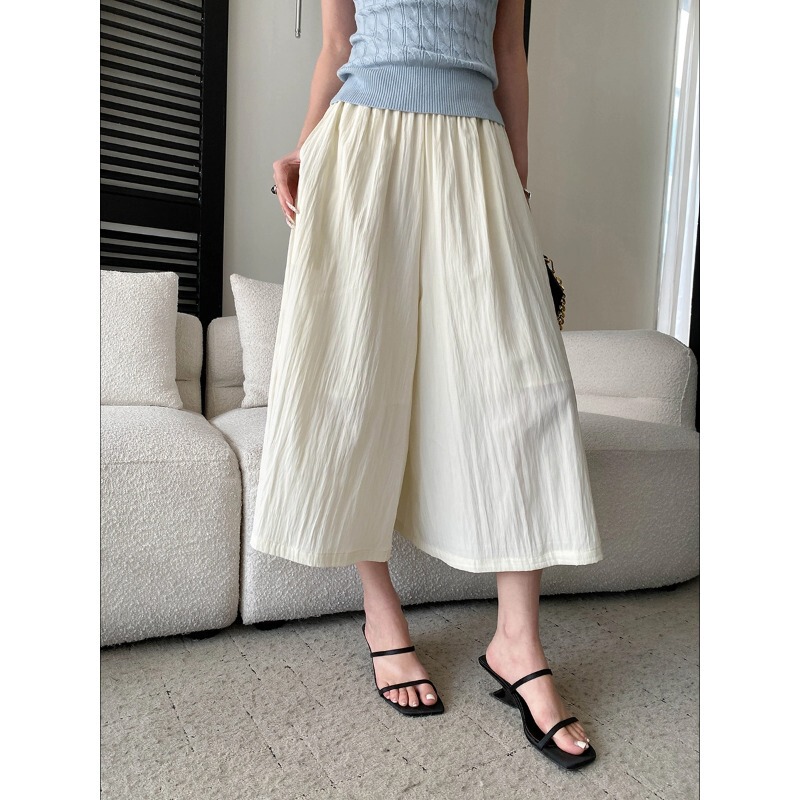 Sinan Slimming Magic Pants with Wrinkled Texture, Elastic High Waist, Slimming Casual Nine-Point Wide-Leg Skirt Pants Sn8732 Sinan Slimming Magic Pants with Wrinkled Texture, Elastic High Waist, Slimming Casual Nine-Point Wide-Leg Skirt Pants Sn8732