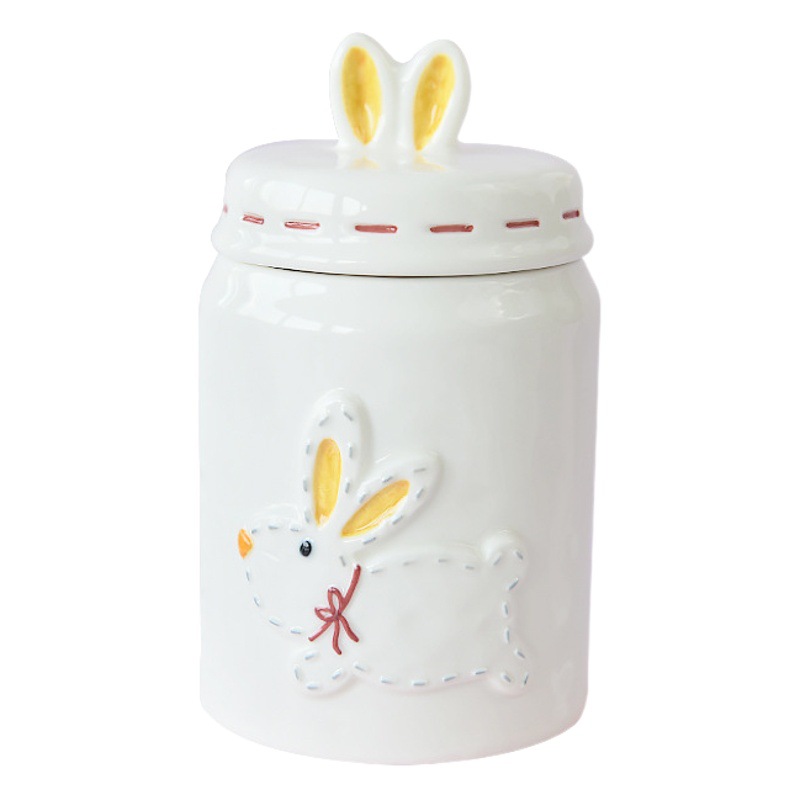 Lindo lindo conejo sellado tarro pequeña capacidad creativa merienda galleta té tarro de almacenamiento decoración artesanal