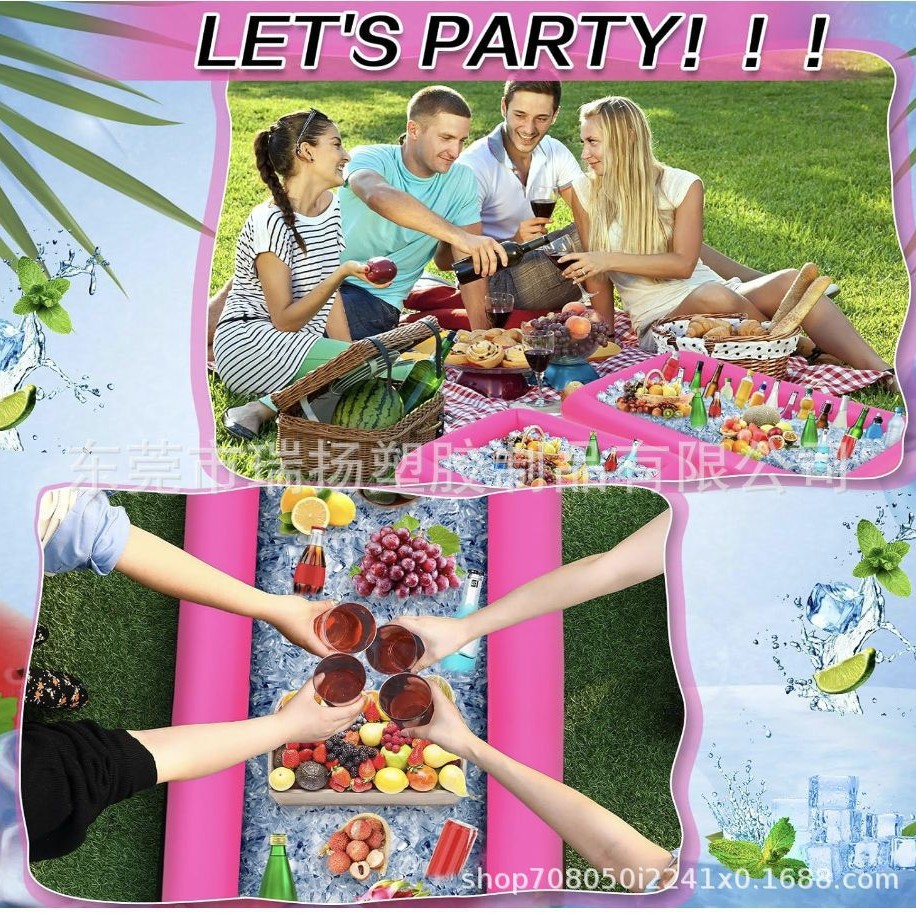 定 制充气冰吧多层托盘充气冰槽沙拉盘杯托饮料派对充气水上浮排