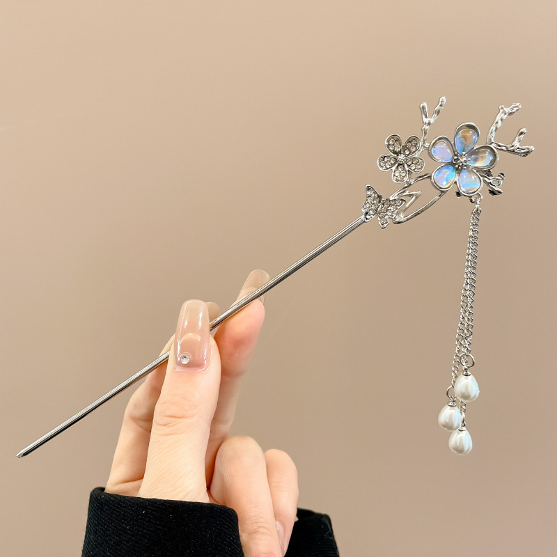 女性用の新しい中国風の木製ヘアピン、ハイエンドの古代スタイルのタッセルヘアピン、後頭部に多用途のヘアピンとヘッドドレス|undefined