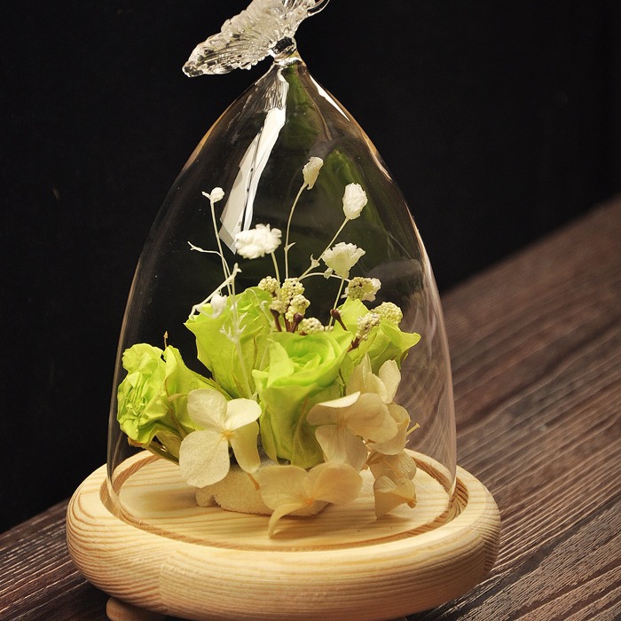 Mxmade vidrio creativo paisaje cubierta mariposa cubierta de vidrio micro paisaje florero flor eterna cubierta de vidrio