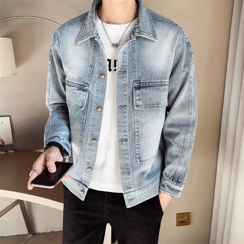 2023 Spring and Autumn Denim Jacket Men's Korean-style Fashionable Brand Handsome Short Work Jacket Casual All-match