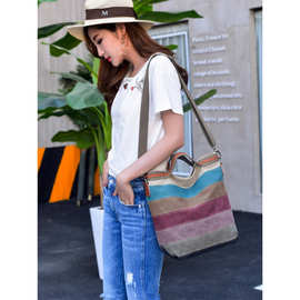 休闲女包简约文艺帆布手提单肩斜挎包大容量多隔层拼接帆布包