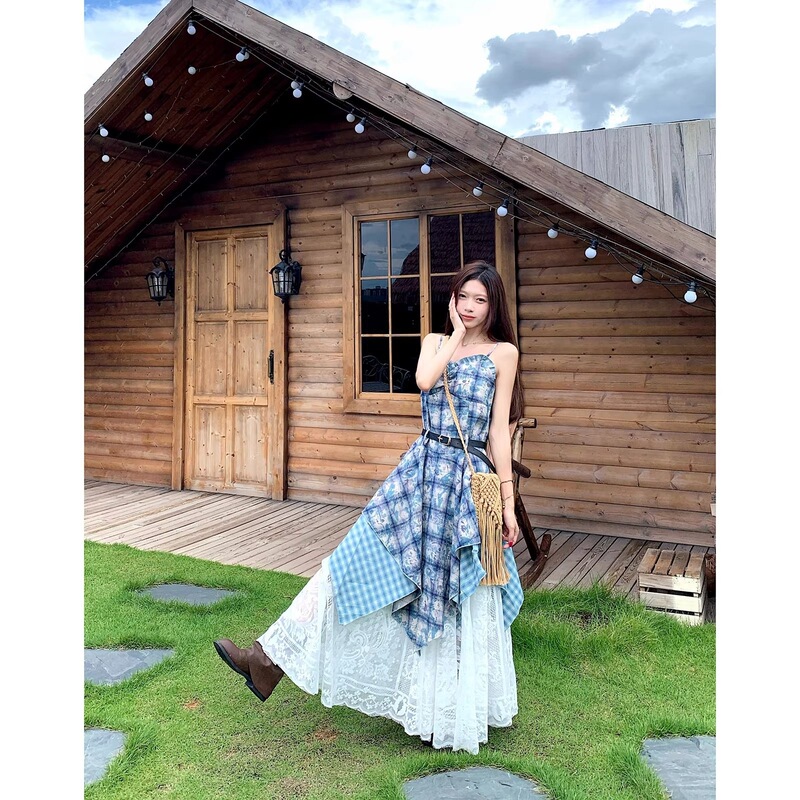Xinjiang and Yunnan Travel Outfit Vacation Strap Dress for Women, New Summer Style, Waist-Cinching, Slimming, Irregular Skirt Xinjiang and Yunnan Travel Outfit Vacation Strap Dress for Women, New Summer Style, Waist-Cinching, Slimming, Irregular Skirt