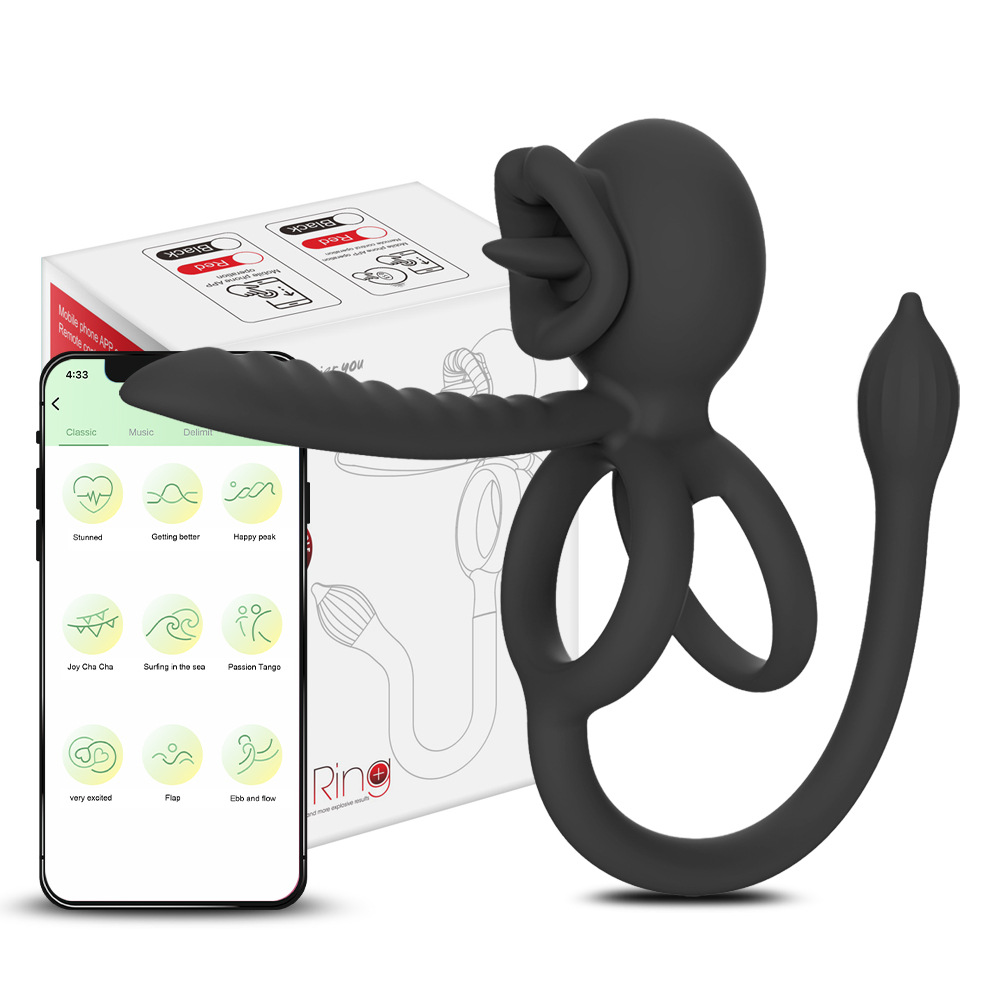 Rose APP bloqueo fino anillo de vibración de 9 frecuencias para hombres, dispositivo de masturbación impermeable silencioso, anillo de silicona de bloqueo fino, productos sexuales para adultos