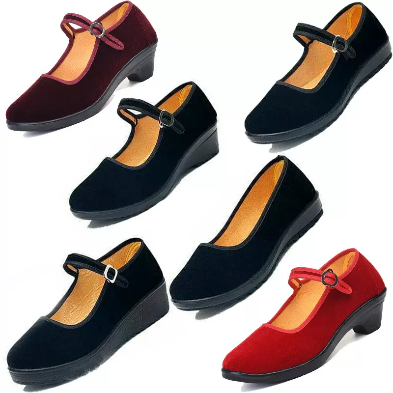 批发女士平底女鞋老北京布鞋黑色工作鞋粗跟单鞋中老年休闲妈妈鞋