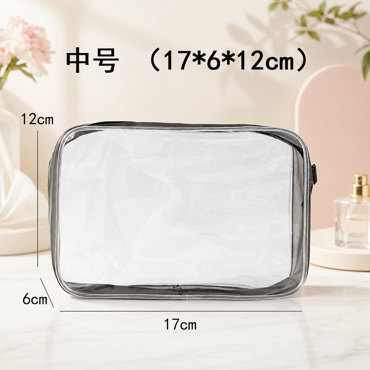Bolsa de Aseo Transparente de PVC Impermeable con Cremallera para Viajes y Artículos de Tocador