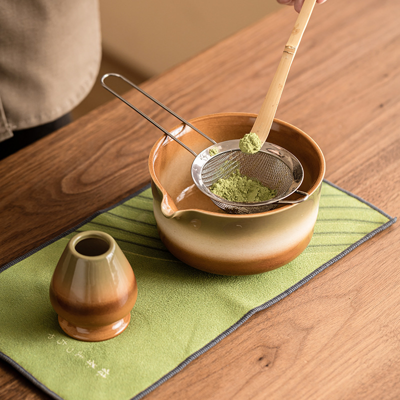 抹茶搅拌器套装陶瓷抹茶套装百本立茶筅竹勺抹茶碗茶巾架子七件套|undefined