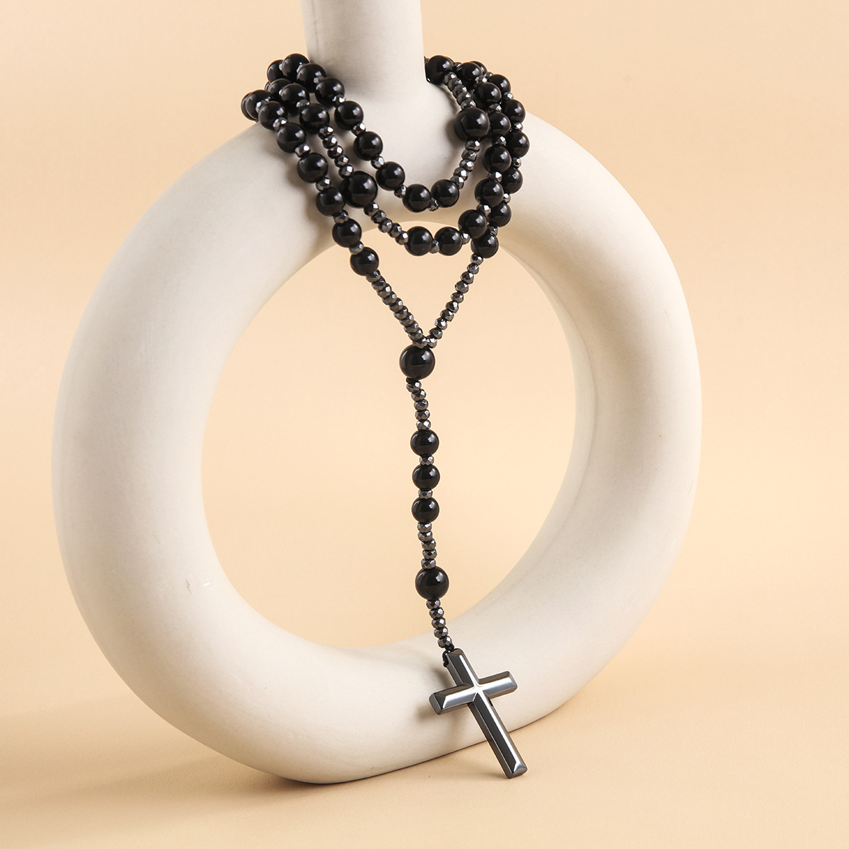 Black Cross Pendant Necklace Image 5