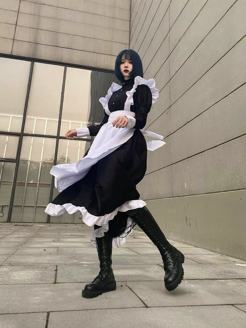 Уборная платье унисекс японское Lolita косплей наряд, черно-белый, размеры S–3XL