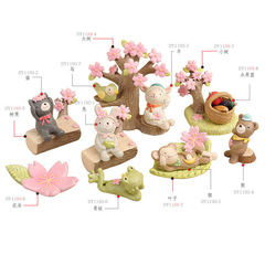 日本の猫の花シリーズ花と葉樹脂装飾品小さな装飾品かわいい手作り装飾品