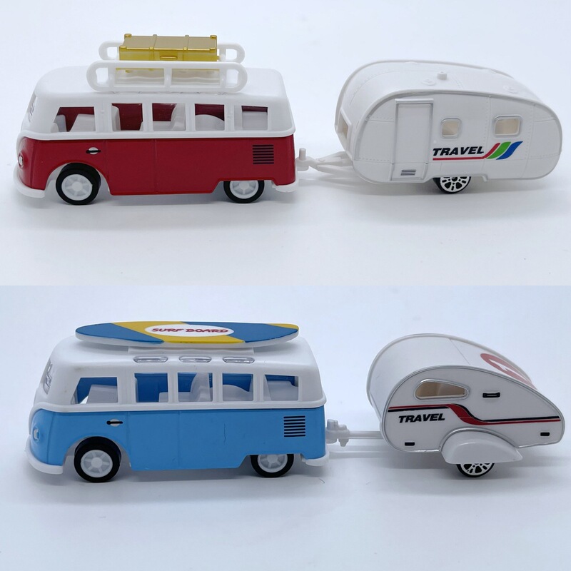 Alloy pull back small bus model with surfboard small bus with luggage rack small bus model